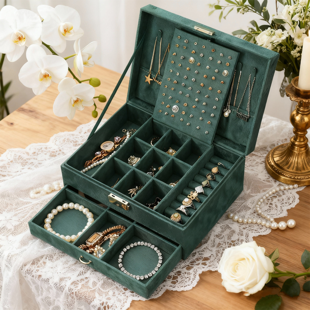 Custom Jewelry Box, Velvet Organizer, Multi-Layer Storage Case